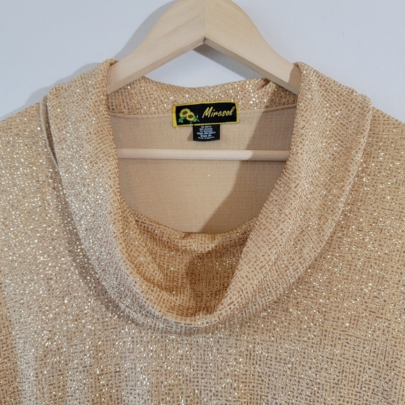 NWT Mirasol Gold Metallic Cowlneck Sleeveless Festive Top XL Glam Evening Party - Picture 3 of 12